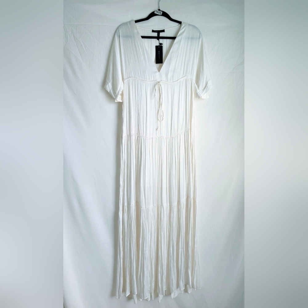 BCBGMaxAzria Ivory Satin Tiered Maxi Dress NWT XXS
